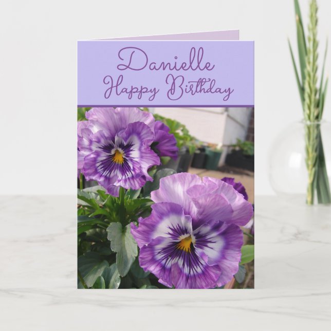 Pansy Purple Flower floral Girls Name Birthday Card (Front)
