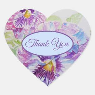 Pansy Purple Flower floral Thank You Pattern Heart Sticker