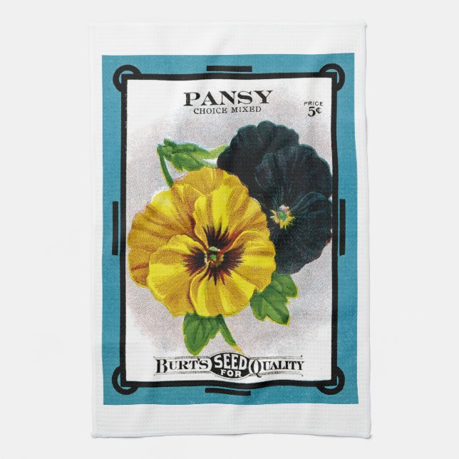 Pansy Seed Packet Label Tea Towel (Vertical)