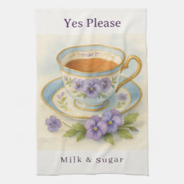 Pansy Teacup Tea Towel | Yes Please Milk & Sugar