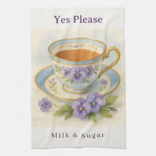 Pansy Teacup Tea Towel Yes Please Milk & Sugar