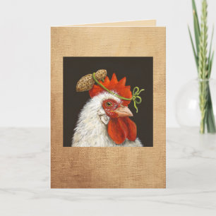 Pansy the chicken with peanut card