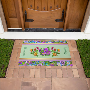 Pansy Violet Flowers Personalised Floral Cottage Doormat