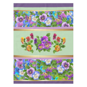 Pansy Violet Flowers Watercolor Floral Cottage Tablecloth