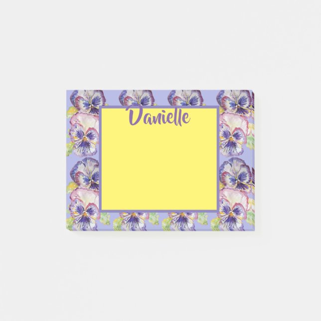 Pansy Watercolor Art Womans Name Post It Notes (Front)