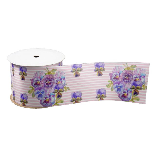 Pansy Watercolor Baby Pink Pretty floral Satin Ribbon (Spool)