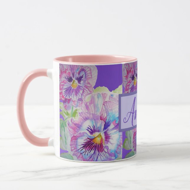 Pansy Watercolor Floral Pretty Purple Flower Mug (Left)