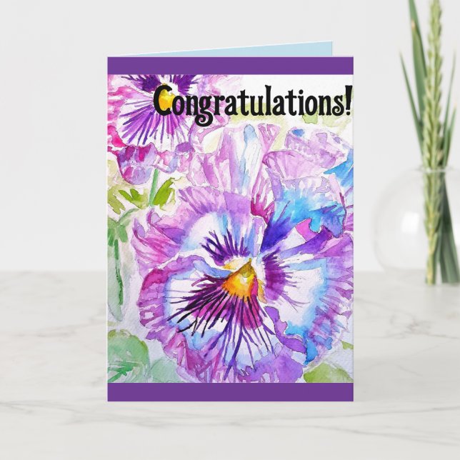 Pansy Watercolor Flower Floral Congratulation Card (Front)