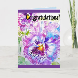 Pansy Watercolor Flower Floral Congratulation Card