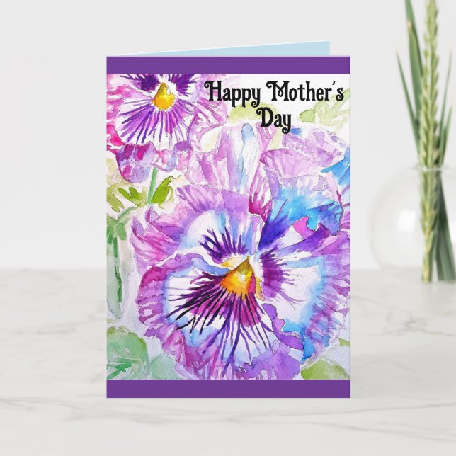 Pansy Watercolor Flower Floral Mothers Day Card (Front)