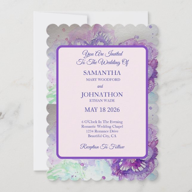 Pansy Watercolor Flower Floral Wedding Invitation (Front)