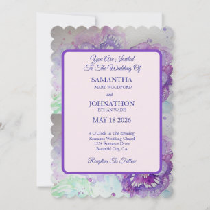 Pansy Watercolor Flower Floral Wedding Invitation