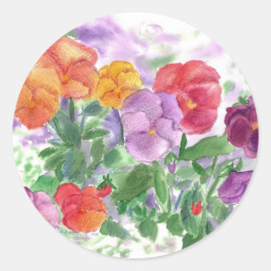 Pansy Watercolor Flowers Rainbow Colours Classic Round Sticker