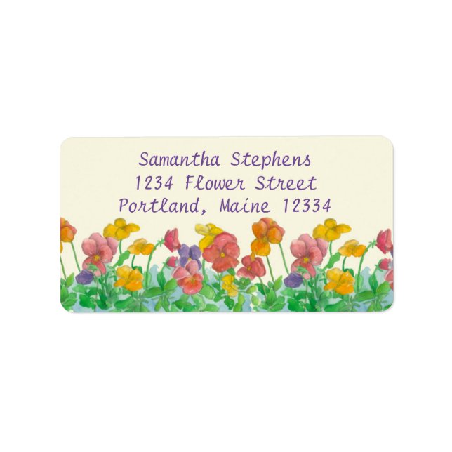 Pansy Watercolor Flowers Rainbow Colours Label (Front)