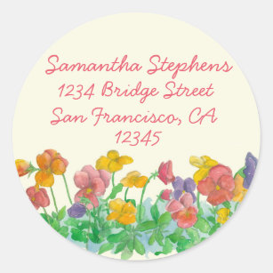 Pansy Watercolor Flowers Return Address Classic Round Sticker