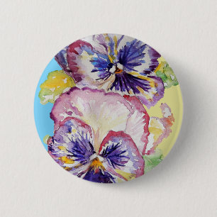 Pansy Watercolor Pattern on Pink and Pale Yellow 6 Cm Round Badge
