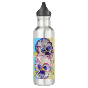 Pansy Watercolor Pattern on Pink and Pale Yellow 710 Ml Water Bottle