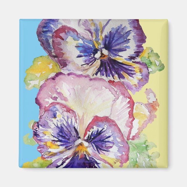 Pansy Watercolor Pattern on Pink and Pale Yellow Magnet (Front)