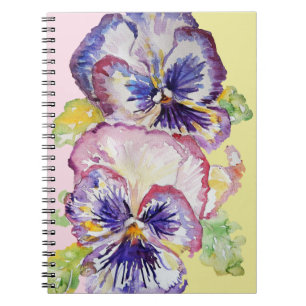 Pansy Watercolor Pattern on Pink and Pale Yellow Notebook