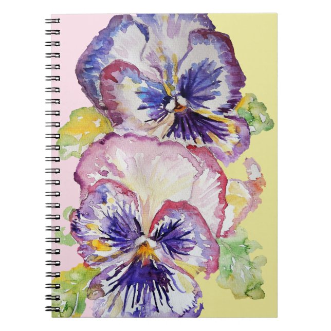 Pansy Watercolor Pattern on Pink and Pale Yellow Notebook (Front)