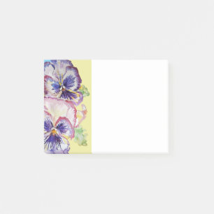 Pansy Watercolor Pattern on Pink and Pale Yellow Post-it Notes