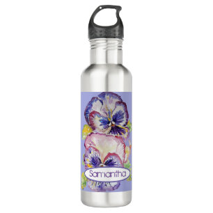 Pansy Watercolor Pattern on Pink Lavender Purple 710 Ml Water Bottle
