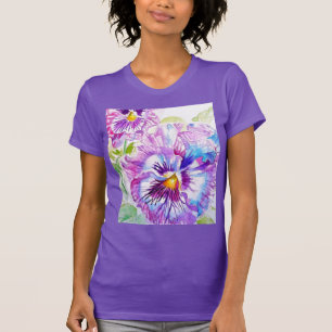 Pansy Watercolor Pattern on Purple Blue Pansies T-Shirt