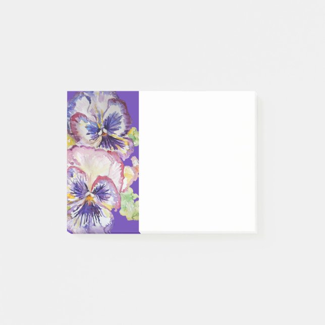 Pansy Watercolor Pattern Purple Post it Notes (Front)