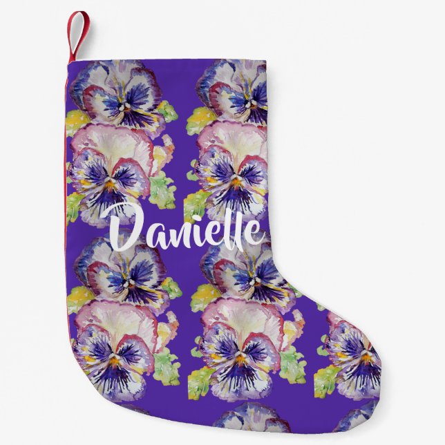 Pansy Watercolor Purple Flowers Floral Stocking (Front)