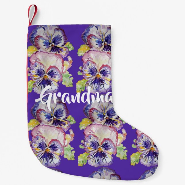 Pansy Watercolor Purple Flowers Grandma Stocking (Front)