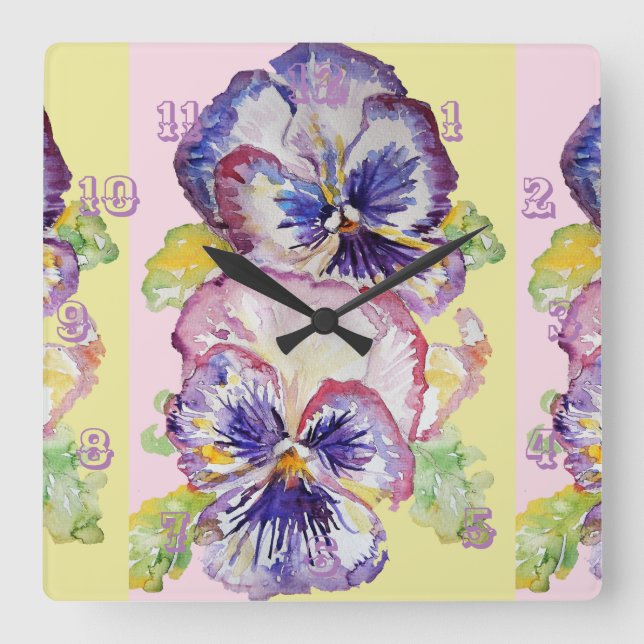  Pansy Watercolour Floral Flower Childs Room Clock (Front)