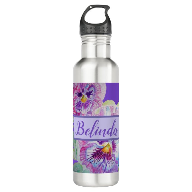 Pansy Watercolour Floral Pretty Purple Flower 710 Ml Water Bottle (Front)