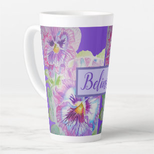 Pansy Watercolour Floral Pretty Purple Flower Latte Mug