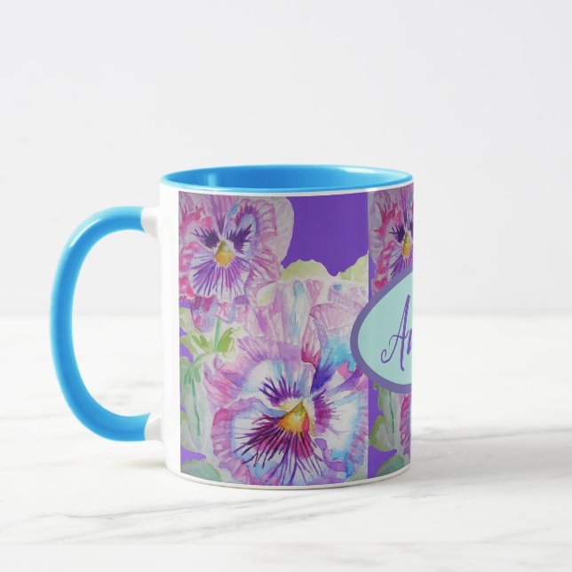 Pansy Watercolour Floral Pretty Purple Flower Mug (Left)