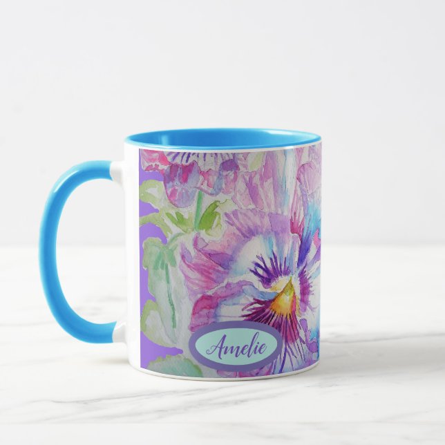 Pansy Watercolour Floral Pretty Purple Flower Mug (Left)