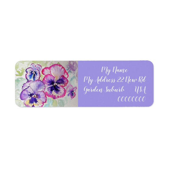 Pansy Watercolour Flower Return Address Labels (Front)