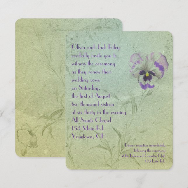 Pansy Wedding Vow Renewal Invitation (Front/Back)