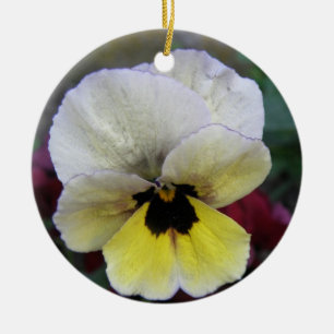 Pansy White and Yellow Custom Birthday Ceramic Tree Decoration