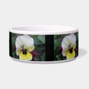 Pansy White and Yellow Dog Bowl