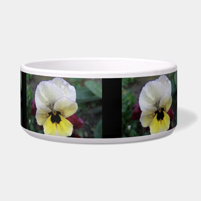 Pansy White and Yellow Dog Bowl (Right)