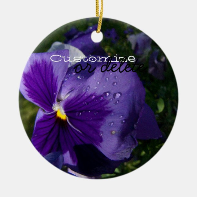Pansy with Water Droplets; Customisable Ceramic Tree Decoration (Front)
