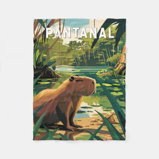 Pantanal Brazil Capybara Travel Art Vintage Fleece Blanket (Front)