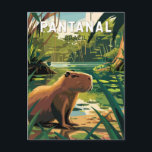 Pantanal Brazil Capybara Travel Art Vintage Postcard<br><div class="desc">Pantanal retro vector travel design. The Pantanal is a natural region encompassing the world's largest tropical wetland area,  and the world's largest flooded grasslands.</div>