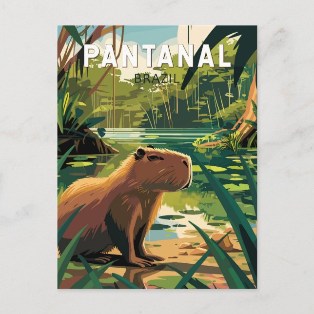 Pantanal Brazil Capybara Travel Art Vintage Postcard (Front)