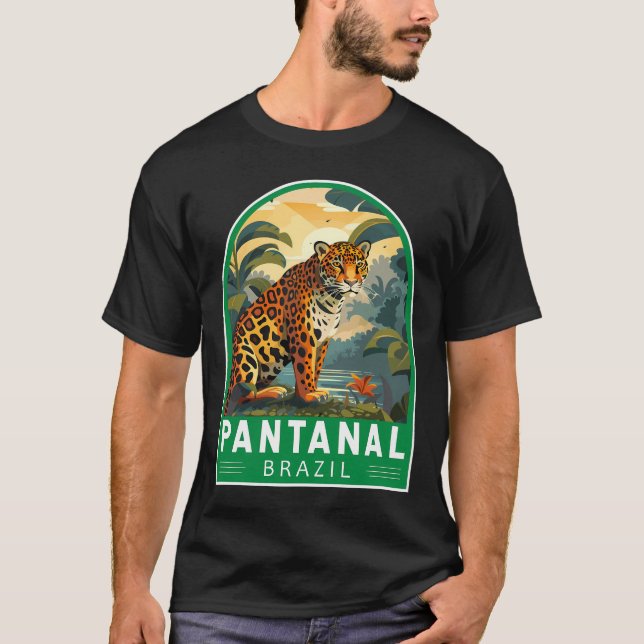 Pantanal Brazil Jaguar Travel Art Emblem  T-Shirt (Front)