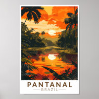 Pantanal Brazil Sunset Travel Art Vintage