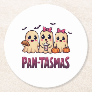 Pantasmas Funny Ghost Groovy Retro Halloween Round Paper Coaster