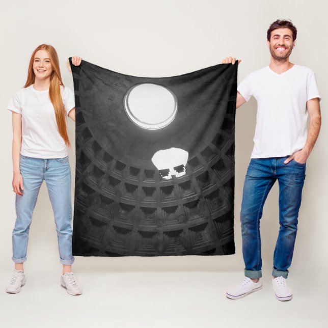 Pantheon Light Skull Rome Italy Black and White Fleece Blanket (In Situ)