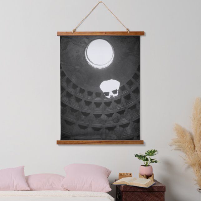 Pantheon Light Skull Rome Italy Black and White Hanging Tapestry (Bedroom)