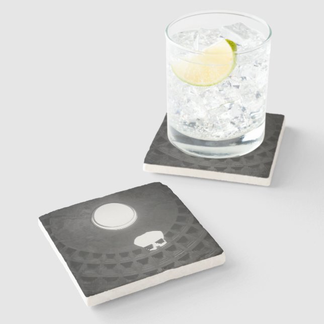Pantheon Light Skull Rome Italy Black and White Stone Coaster (Side)
